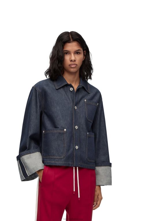 Loewe Women Fisherman turn-up jacket in denim 206XF1183 Raw Denim