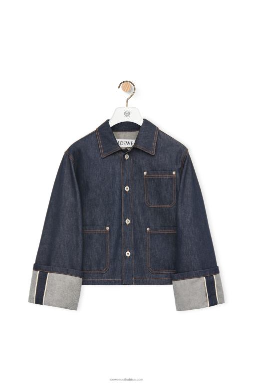 Loewe Women Fisherman turn-up jacket in denim 206XF1183 Raw Denim