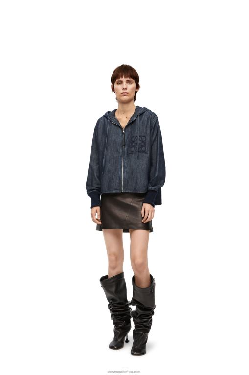 Loewe Women Hooded jacket in denim 206XF1164 Indigo
