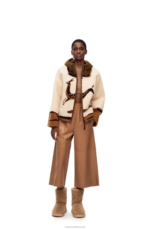 Loewe Women Hooded jacket in shearling 206XF1126 Off-white/Brown