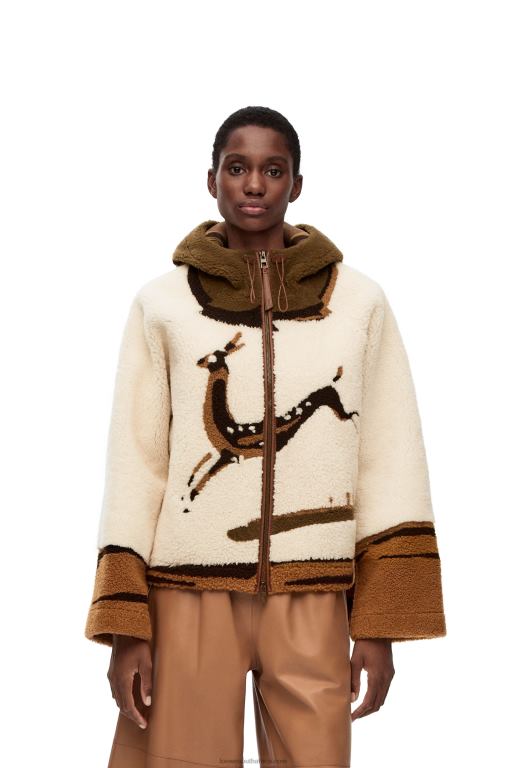 Loewe Women Hooded jacket in shearling 206XF1126 Off-white/Brown