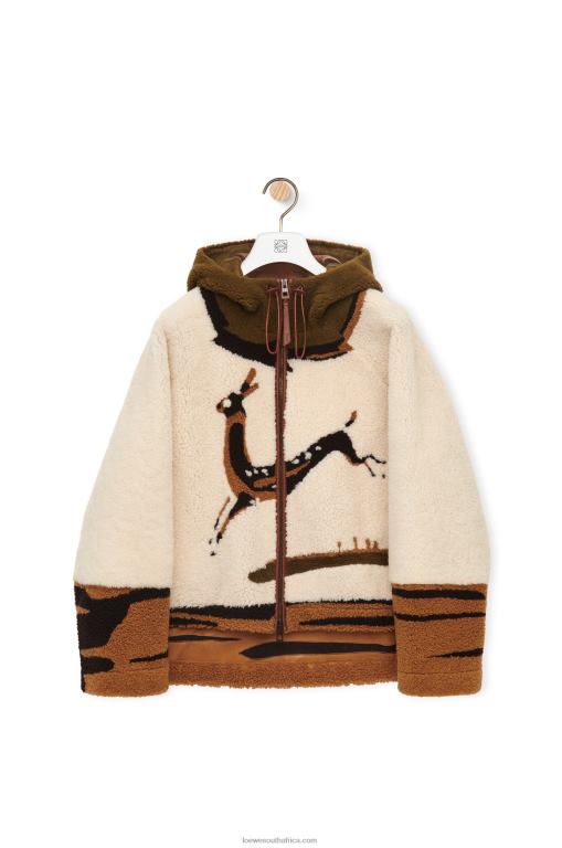 Loewe Women Hooded jacket in shearling 206XF1126 Off-white/Brown
