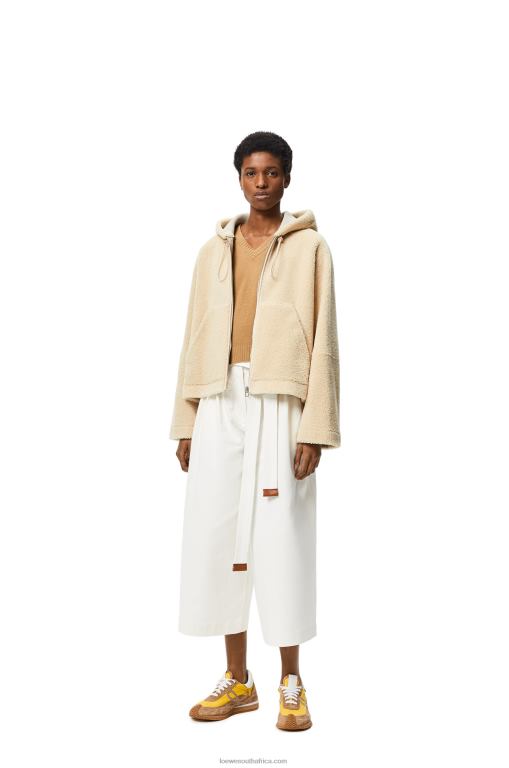 Loewe Women Hooded zip jacket in shearling 206XF1142 Cream/Blue/Purple