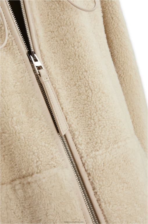 Loewe Women Hooded zip jacket in shearling 206XF1142 Cream/Blue/Purple