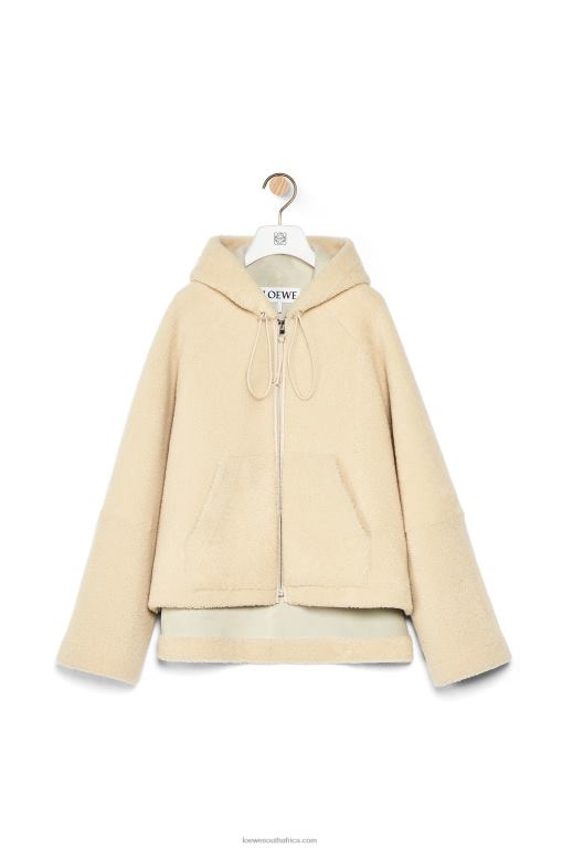 Loewe Women Hooded zip jacket in shearling 206XF1142 Cream/Blue/Purple