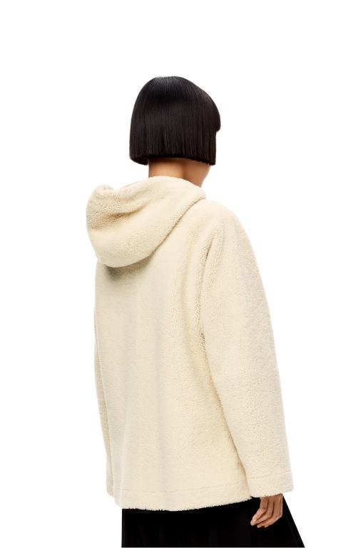 Loewe Women Hooded zip jacket in shearling 206XF1151 Soft White/Tan
