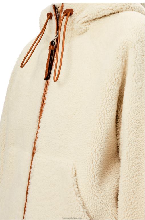 Loewe Women Hooded zip jacket in shearling 206XF1151 Soft White/Tan