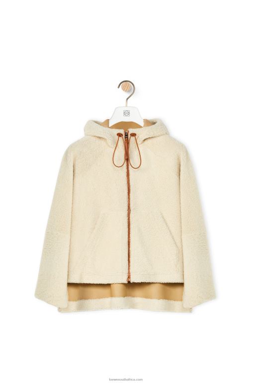 Loewe Women Hooded zip jacket in shearling 206XF1151 Soft White/Tan