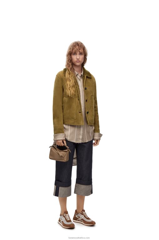 Loewe Women Short jacket in shearling 206XF1125 Khaki Green