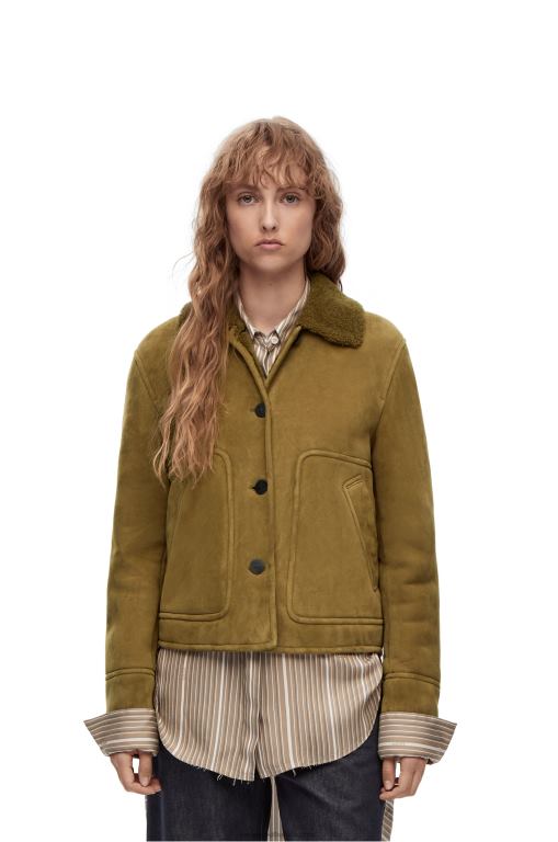 Loewe Women Short jacket in shearling 206XF1125 Khaki Green