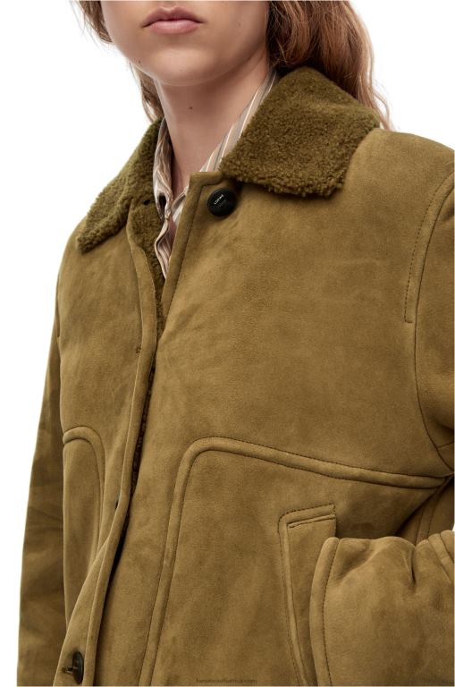 Loewe Women Short jacket in shearling 206XF1125 Khaki Green