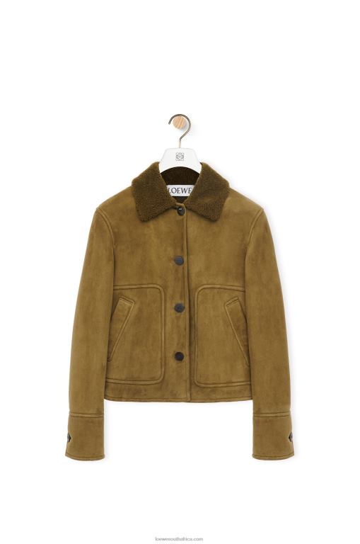 Loewe Women Short jacket in shearling 206XF1125 Khaki Green