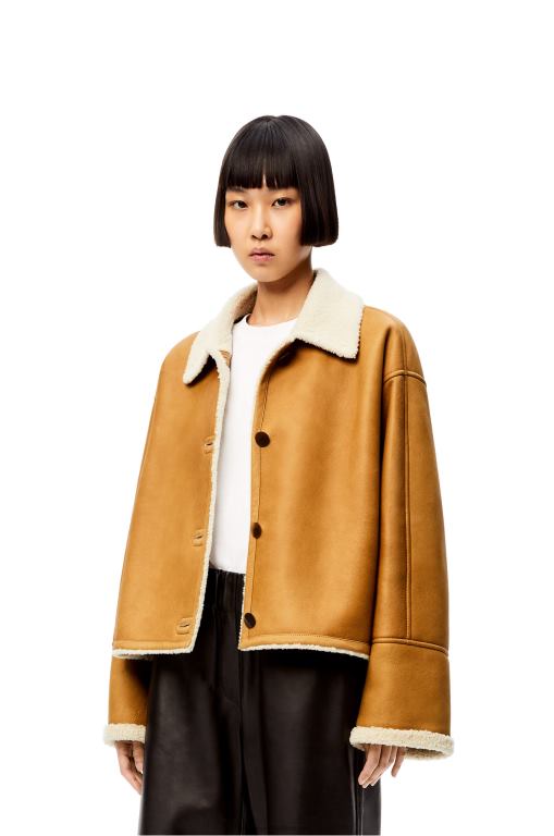 Loewe Women Short jacket in shearling 206XF1148 White/Camel