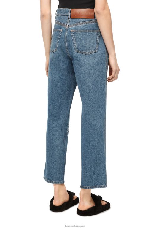 Loewe Women Anagram cropped jeans in denim 206XF1203 Mid Blue Denim