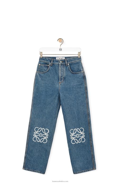 Loewe Women Anagram cropped jeans in denim 206XF1203 Mid Blue Denim