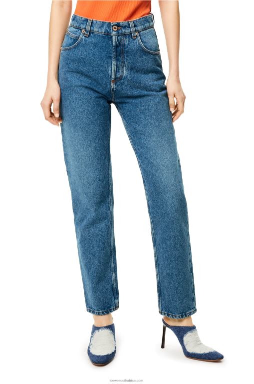 Loewe Women Anagram pocket tapered jeans in stone washed denim 206XF1200 Blue Denim
