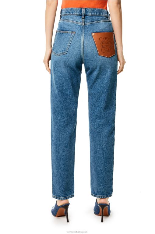 Loewe Women Anagram pocket tapered jeans in stone washed denim 206XF1200 Blue Denim