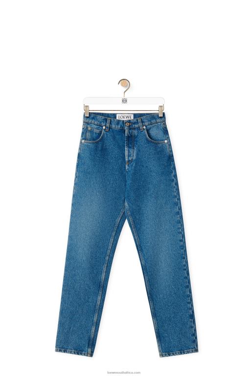 Loewe Women Anagram pocket tapered jeans in stone washed denim 206XF1200 Blue Denim