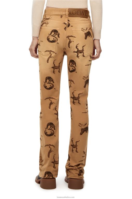 Loewe Women Animal print jeans in denim 206XF1192 Light Beige/Brown