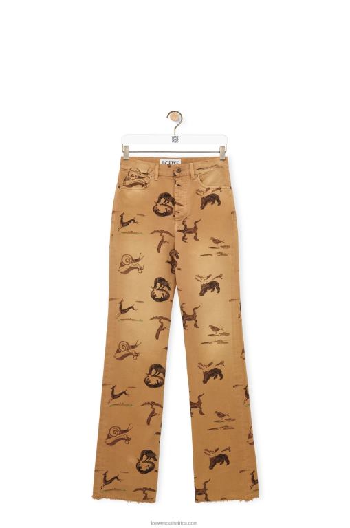 Loewe Women Animal print jeans in denim 206XF1192 Light Beige/Brown