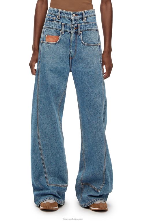 Loewe Women High waisted jeans in denim 206XF1202 Mid Blue Denim