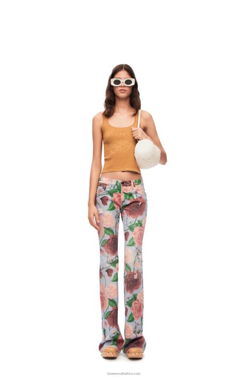 Loewe Women Roses jeans in denim 206XF1166 Pink/Red