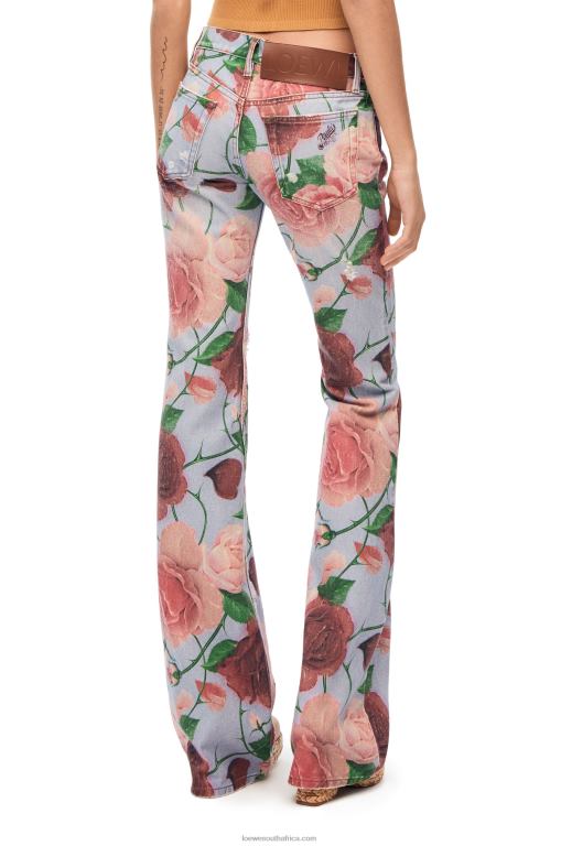 Loewe Women Roses jeans in denim 206XF1166 Pink/Red