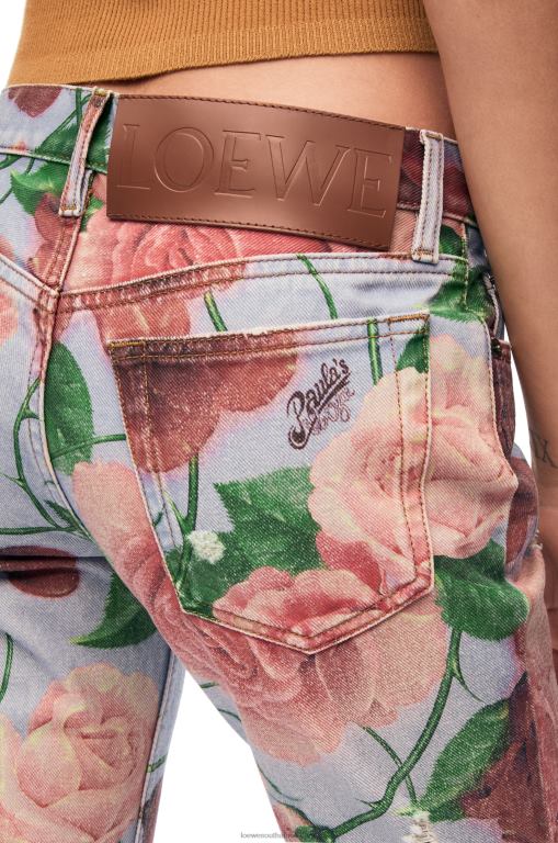 Loewe Women Roses jeans in denim 206XF1166 Pink/Red