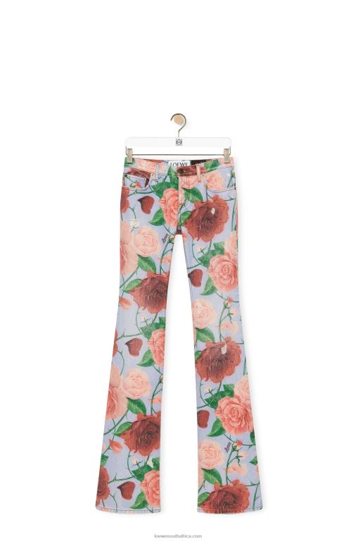 Loewe Women Roses jeans in denim 206XF1166 Pink/Red
