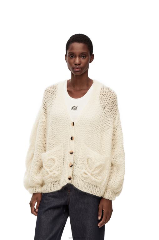 Loewe Women Anagram cardigan in mohair 206XF984 Ecru