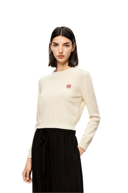 Loewe Women Anagram cropped sweater in wool 206XF1006 Soft White