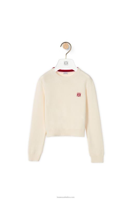 Loewe Women Anagram cropped sweater in wool 206XF1006 Soft White