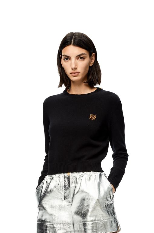 Loewe Women Anagram cropped sweater in wool 206XF1008 Black