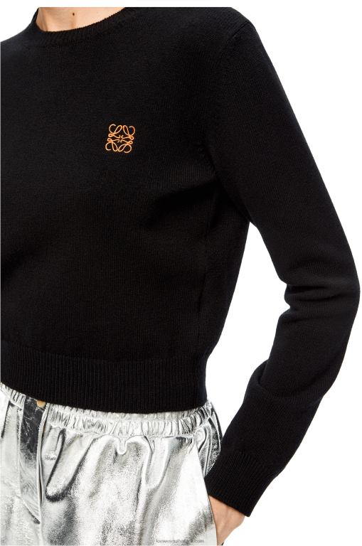 Loewe Women Anagram cropped sweater in wool 206XF1008 Black