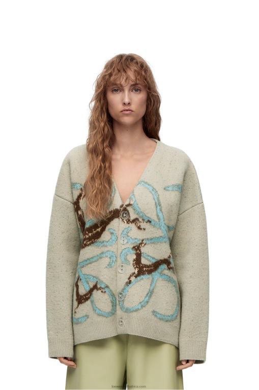 Loewe Women Anagram deer cardigan in wool 206XF997 Light Grey