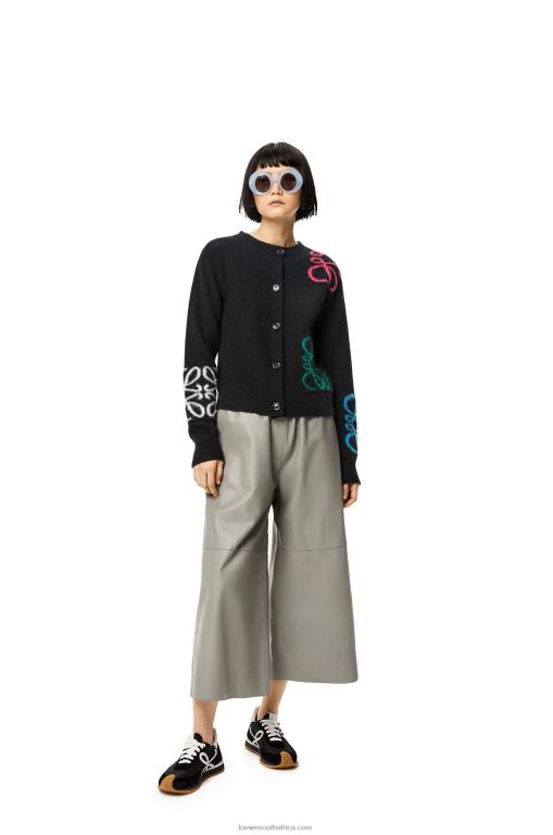 Loewe Women Anagram intarsia cardigan in wool 206XF1004 Black/Multicolor