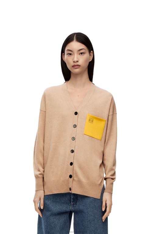 Loewe Women Anagram pocket cardigan in wool 206XF992 Camel