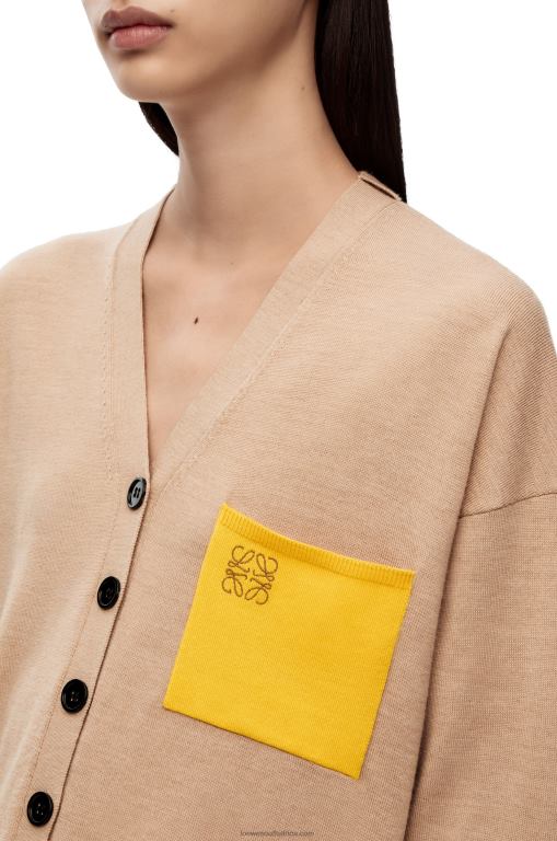 Loewe Women Anagram pocket cardigan in wool 206XF992 Camel