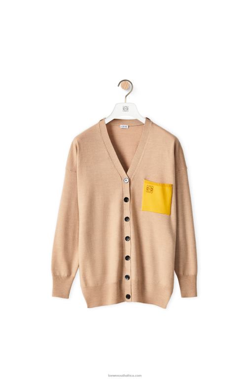 Loewe Women Anagram pocket cardigan in wool 206XF992 Camel