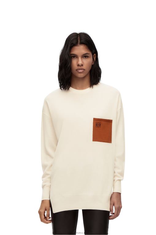 Loewe Women Anagram pocket sweater in wool 206XF1017 Ecru/Brown
