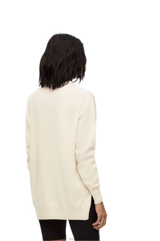 Loewe Women Anagram pocket sweater in wool 206XF1017 Ecru/Brown