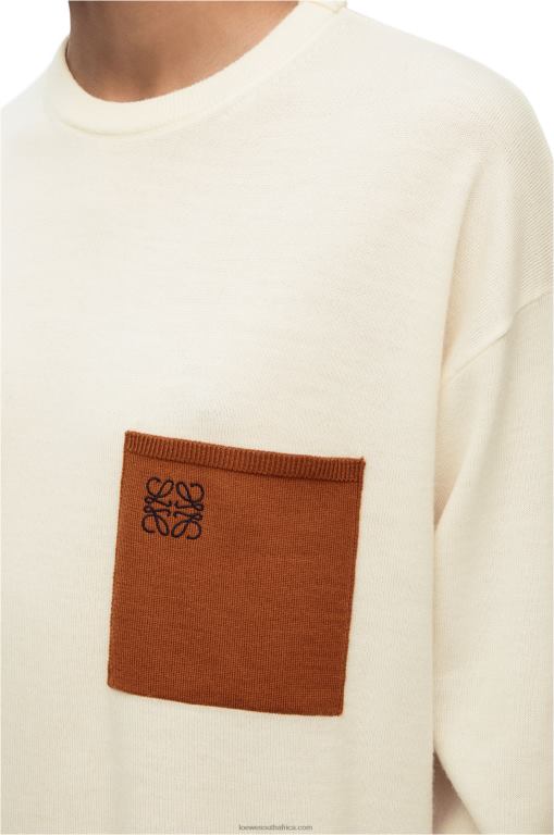 Loewe Women Anagram pocket sweater in wool 206XF1017 Ecru/Brown