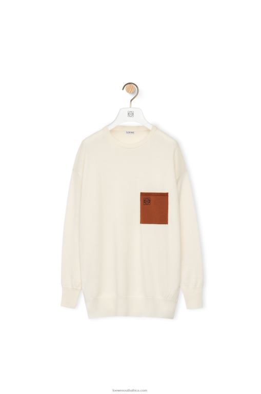 Loewe Women Anagram pocket sweater in wool 206XF1017 Ecru/Brown