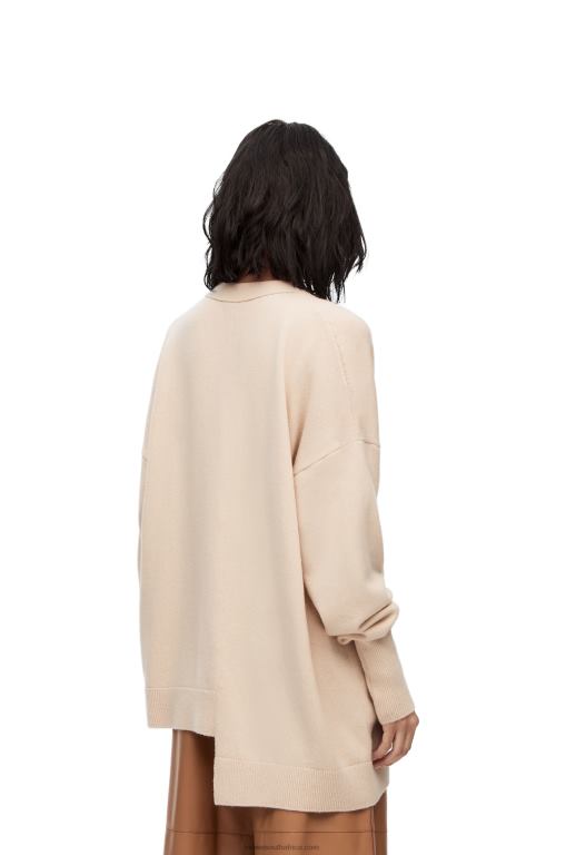 Loewe Women Asymmetric cardigan in cashmere 206XF975 Champagne