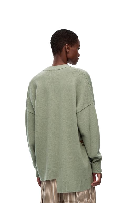 Loewe Women Asymmetric deer cardigan in wool 206XF995 Sage
