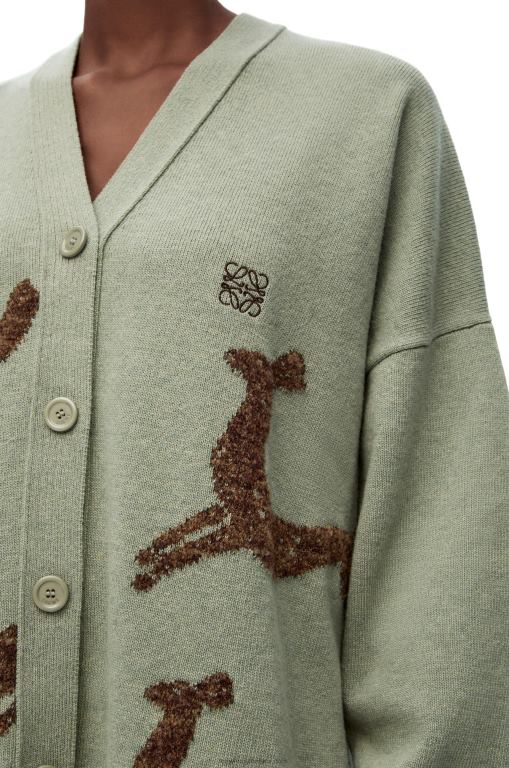 Loewe Women Asymmetric deer cardigan in wool 206XF995 Sage