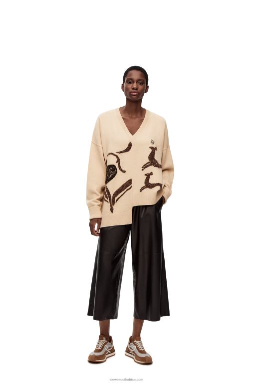 Loewe Women Asymmetric deer sweater in wool 206XF996 Beige