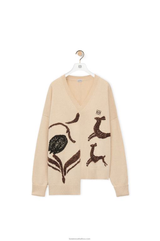 Loewe Women Asymmetric deer sweater in wool 206XF996 Beige