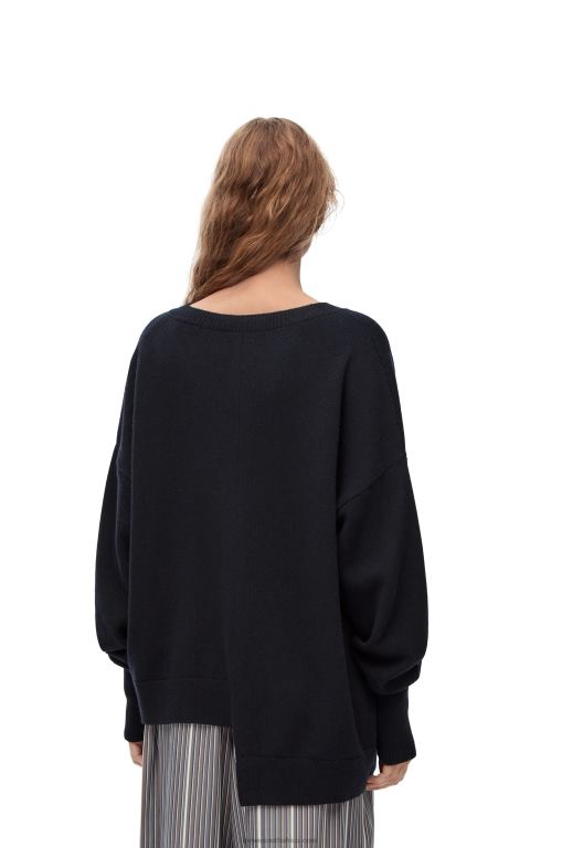 Loewe Women Asymmetric sweater in cashmere 206XF976 Dark Navy Blue