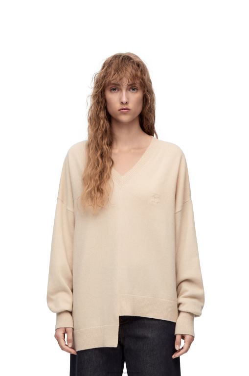 Loewe Women Asymmetric sweater in cashmere 206XF978 Champagne